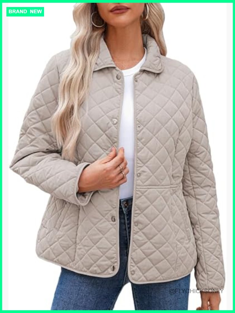 Women's Quilted Puffer Jacket With Diamond Texture Snap Front